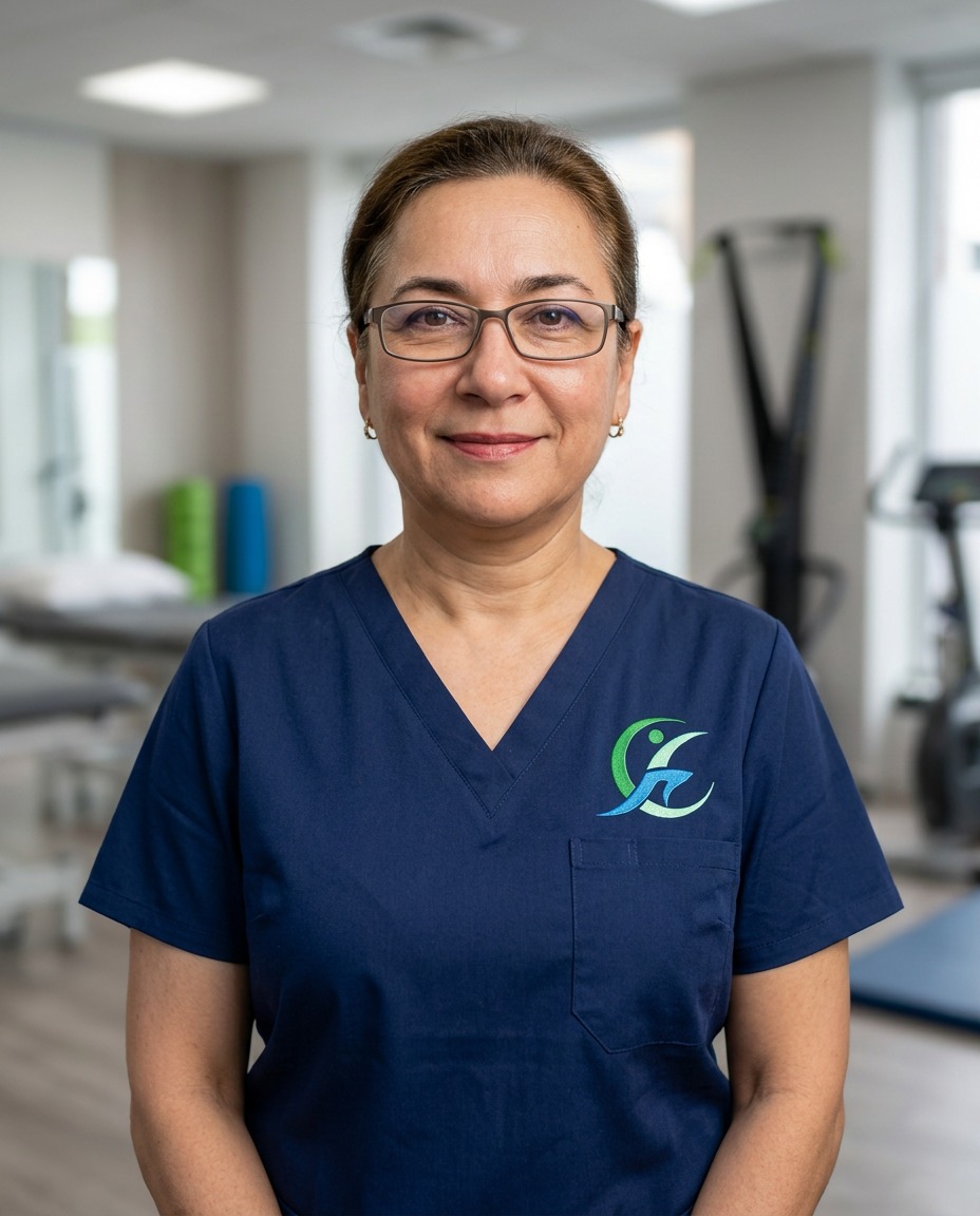 Physiotherapist smiling in clinic